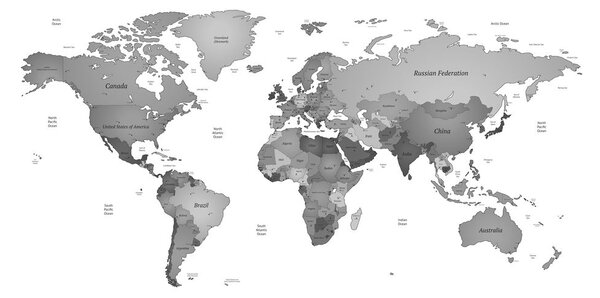 Slika zemljovid svijeta u crno-bijeloj boji