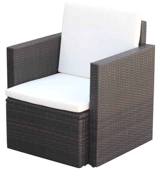 VidaXL Vrtna fotelja s jastucima od poliratana smeđa