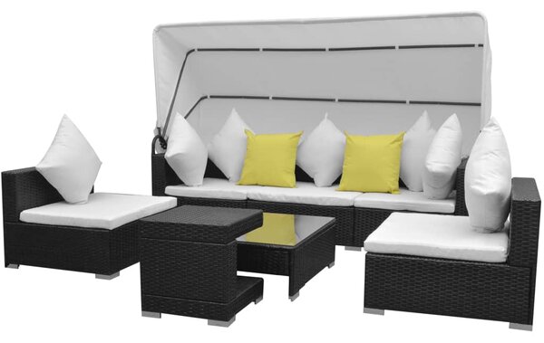 VidaXL 7-dijelni vrtni lounge set s baldahinom poli ratan crni
