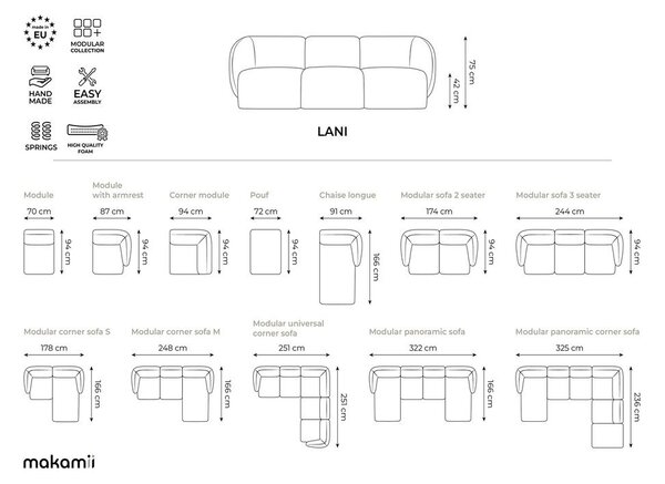 Zelena sofa od šenila 174 cm Lani – Makamii