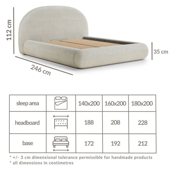 Svijetlo plavi tapecirani bračni krevet s prostorom za odlaganje s podnicom 160x200 cm Maumere – Maison de Rêve