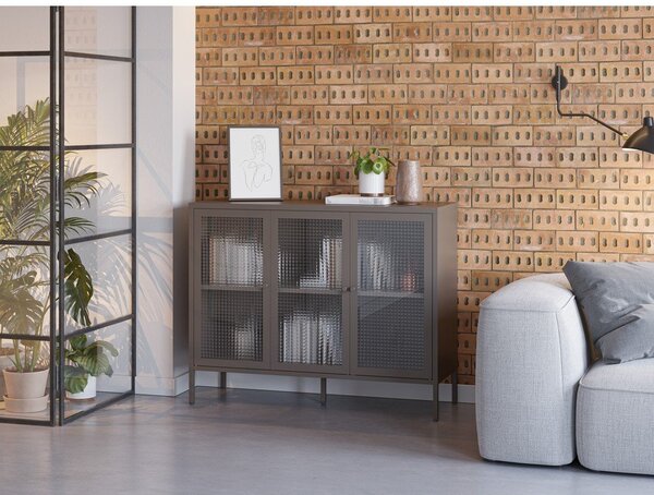 Siva metalna vitrina 121x90x40 cm Layna – Marckeric
