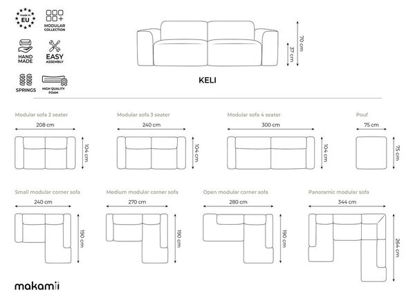 Zelena kutna garnitura (s desnim kutom/s ležaljkom) Keli – Makamii