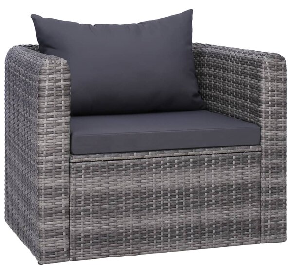 VidaXL Vrtna stolica od poliratana s jastukom i jastučićem siva