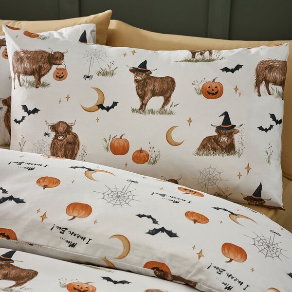 Sivo-bež posteljina za krevet za jednu osobu 135x200 cm Halloween Highland Cow – Catherine Lansfield