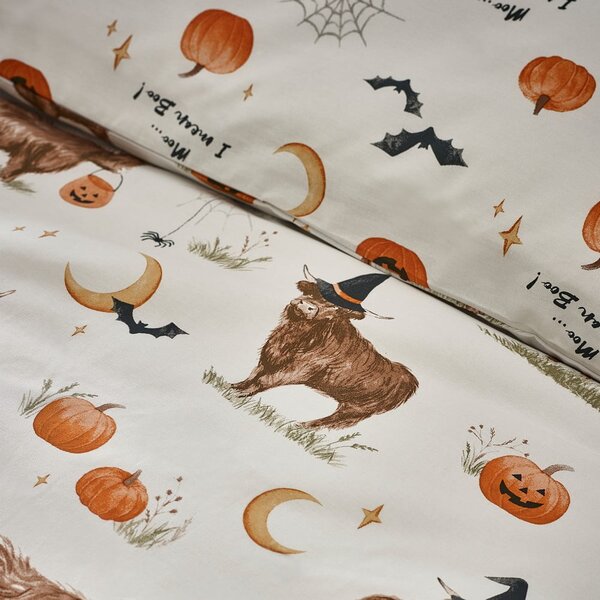 Sivo-bež posteljina za krevet za jednu osobu 135x200 cm Halloween Highland Cow – Catherine Lansfield