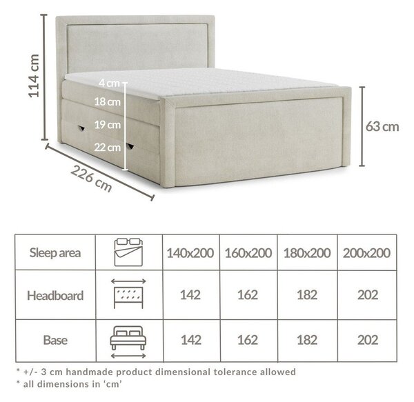 Svijetlo plavi boxspring krevet s prostorom za odlaganje 200x200 cm Fresco – Maison de Rêve