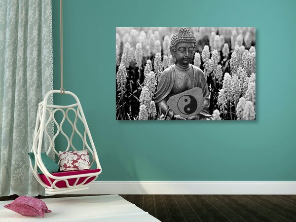 Slika jin i jang Buddha u crno-bijelom dizajnu