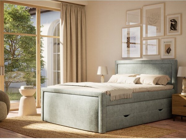 Svijetlo plavi boxspring krevet s prostorom za odlaganje 200x200 cm Fresco – Maison de Rêve