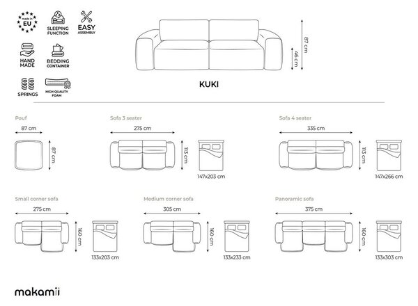 Sklopiva sofa od šenila boja terakote 275 cm Kuki – Makamii