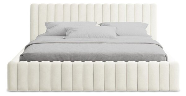 Krem tapecirani bračni krevet s prostorom za odlaganje s podnicom 140x200 cm Lemi – Makamii
