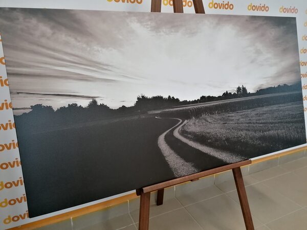 Slika sunce u zalasku nad krajolikom u crno-bijelom dizajnu