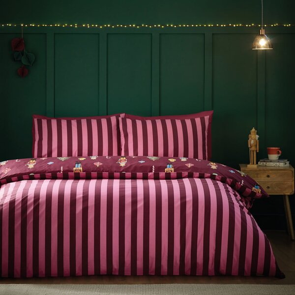 Ružičasta/ljubičasta posteljina za bračni krevet 200x200 cm Nutcracker Stripe – Catherine Lansfield