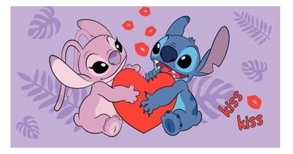 Ljubičasti pamučan dječji ručnik 70x140 cm Lilo and Stitch "Kiss" – Jerry Fabrics