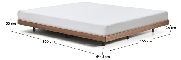 Smeđi bračni krevet od masivne breze bez uzglavlja s podnicom 160x200 cm Norlen – Kave Home