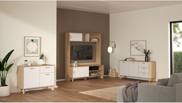 Bijela/u prirodnoj boji komoda u dekoru hrasta 147x73x39 cm Ikast – Tvilum
