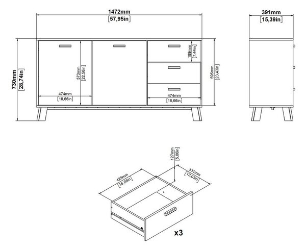 Bijela/u prirodnoj boji komoda u dekoru hrasta 147x73x39 cm Ikast – Tvilum