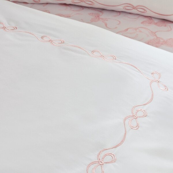 Bijela posteljina za krevet za jednu osobu 135x200 cm Bow Embroidery – Catherine Lansfield