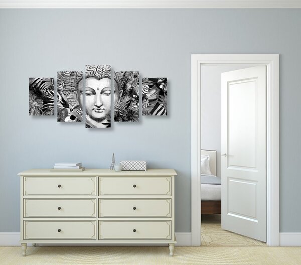 5-dijelna slika Buddha na egzotičnoj pozadini u crno-bijelom dizajnu