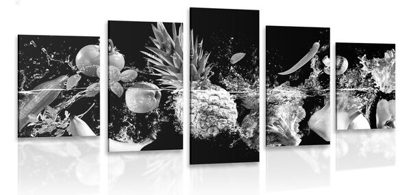 5-dijelna slika organsko voće i povrće u crno-bijelom dizajnu - 100x50