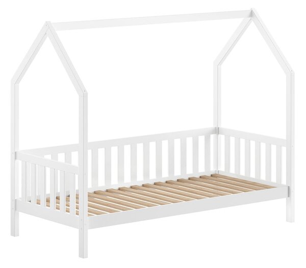 Bijeli dječji krevet od masivnog bora u obliku kućice s podnicom 90x200 cm Cabane – Vipack