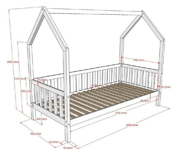 Bijeli dječji krevet od masivnog bora u obliku kućice s podnicom 90x200 cm Cabane – Vipack