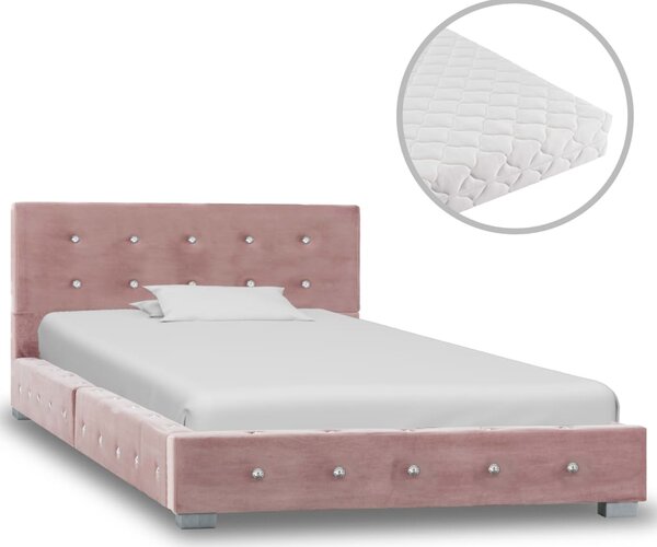 VidaXL Krevet s madracem ružičasti baršunasti 90 x 200 cm