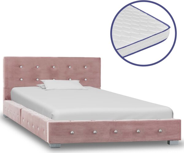 VidaXL Krevet s memorijskim madracem ružičasti baršunasti 90 x 200 cm