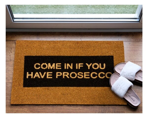 Otirač od prirodnih kokosovih vlakana Artsy Doormats Come In If you Have Prosecco Glitter, 40 x 60 cm