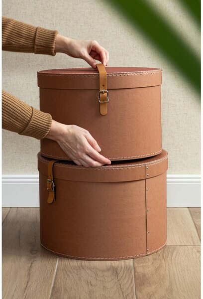 Smeđe kartonske kutije za pohranu u setu 2 kom s poklopcem ø 37,5x25 cm Rut Restore Paper Laminate – Bigso