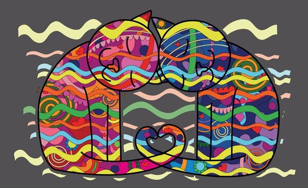 Tapeta zaljubljene mačke u pop art stilu