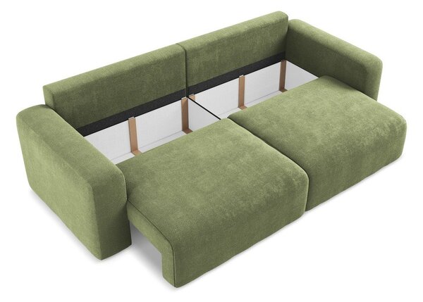 Zelena sklopiva/s prostorom za odlaganje sofa od šenila 252 cm Kona – Makamii