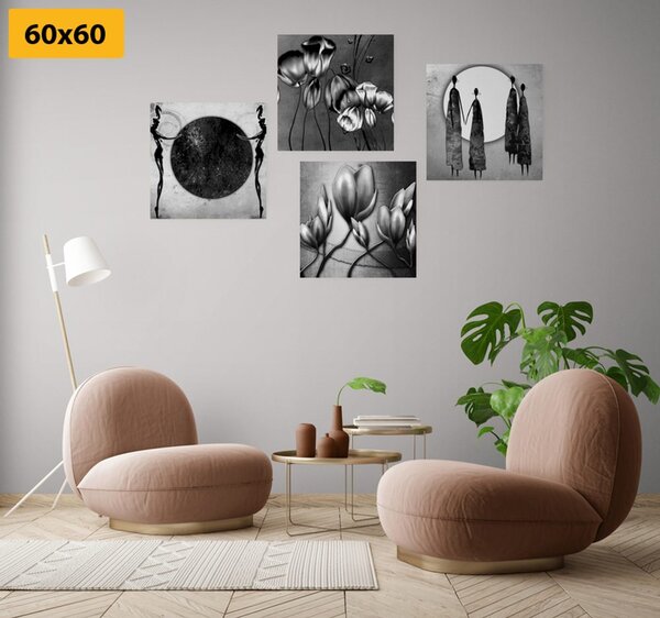Set slika u crno-bijelom etno stilu