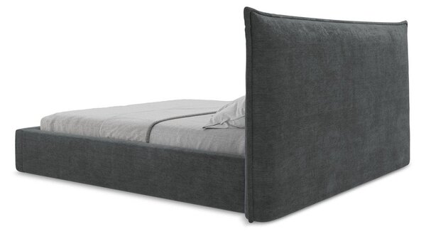 Tamno sivi tapecirani bračni krevet s prostorom za odlaganje s podnicom 180x200 cm Esala – Makamii
