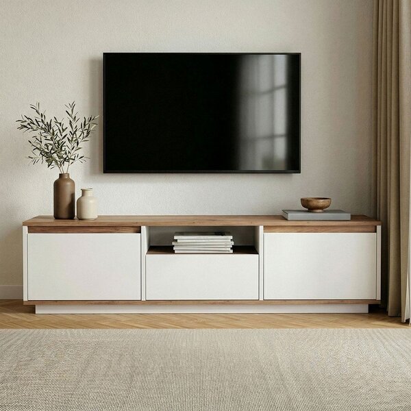 Bijela/u prirodnoj boji TV komoda u dekoru bora 160x42x30 cm Sentinel – Kalune Design