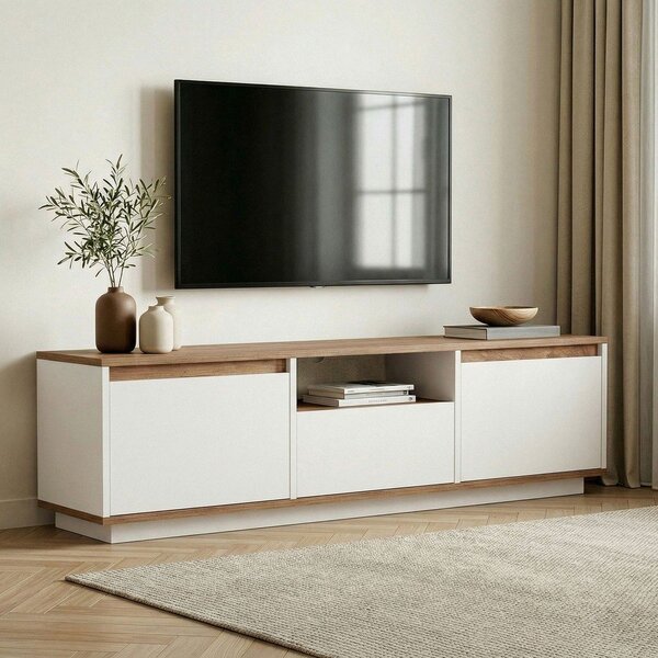 Bijela/u prirodnoj boji TV komoda u dekoru bora 160x42x30 cm Sentinel – Kalune Design