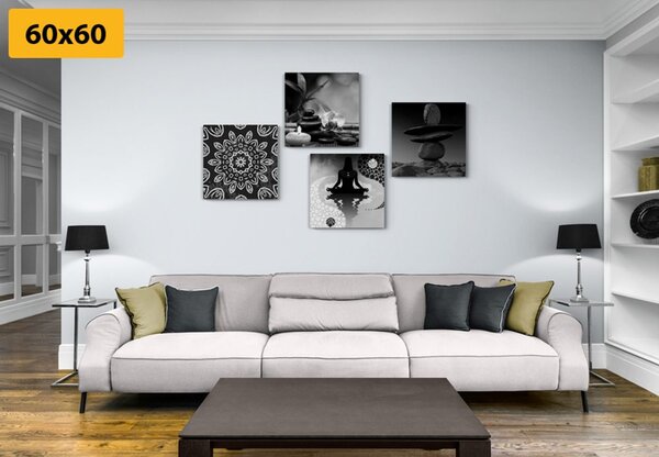 Set slika harmonija Feng Shui u crno-bijelom dizajnu