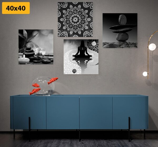 Set slika harmonija Feng Shui u crno-bijelom dizajnu