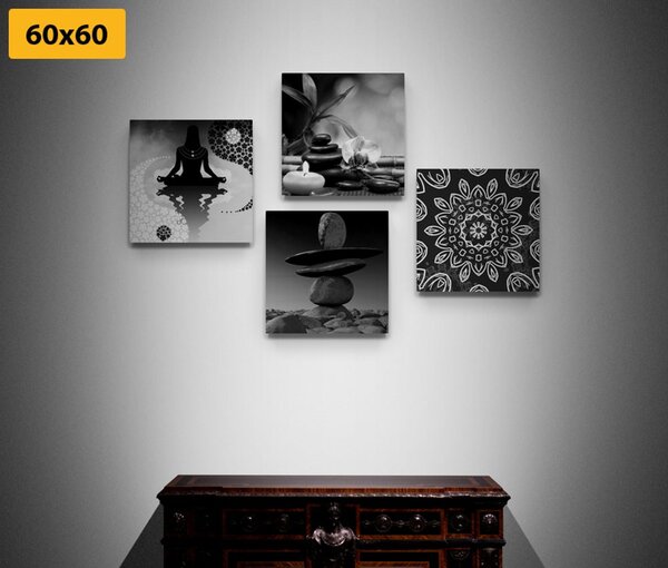 Set slika harmonija Feng Shui u crno-bijelom dizajnu