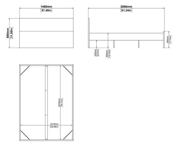 Bračni krevet u dekoru hrasta bez podnice 140x200 cm u prirodnoj boji Naia – Tvilum