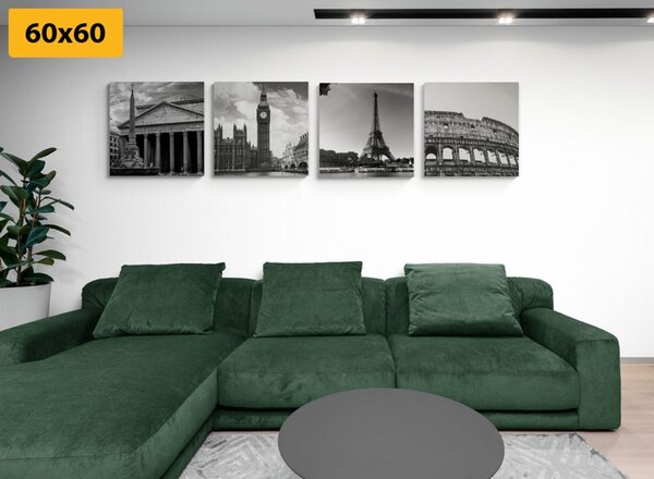 Set slika za ljubitelje putovanja u crno-bijelom dizajnu