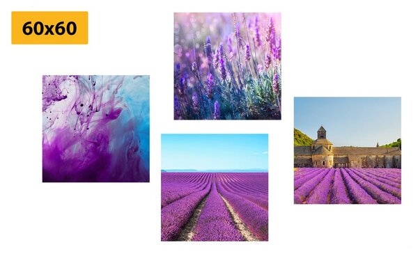Set slika lavanda s apstrakcijom