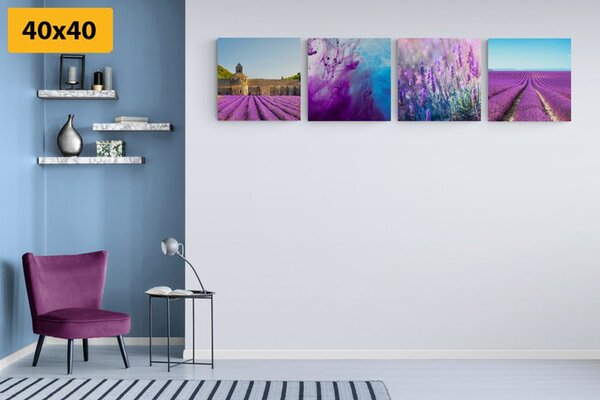 Set slika lavanda s apstrakcijom