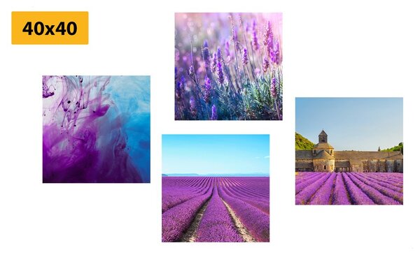 Set slika lavanda s apstrakcijom