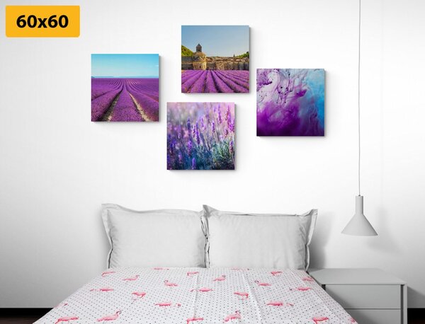 Set slika lavanda s apstrakcijom