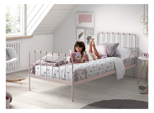 Ružičasti metalni dječji krevet Vipack Alice, 90 x 200 cm