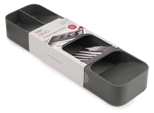 Sivi plastičan organizator pribora 11 x 39,5 cm Duo – Joseph Joseph