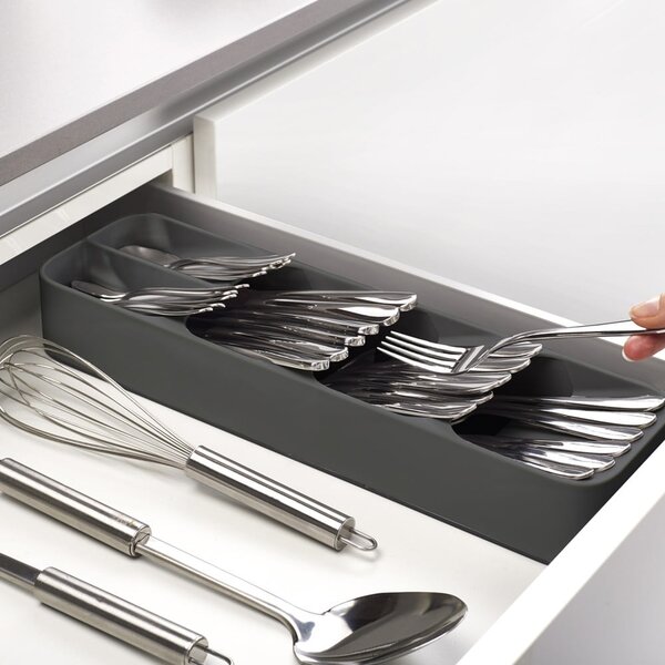 Sivi plastičan organizator pribora 11 x 39,5 cm Duo – Joseph Joseph