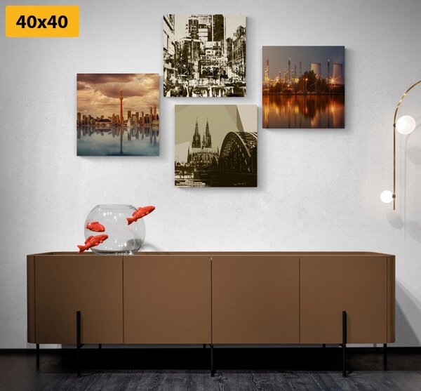 Set slika industrijski grad s apstrakcijom