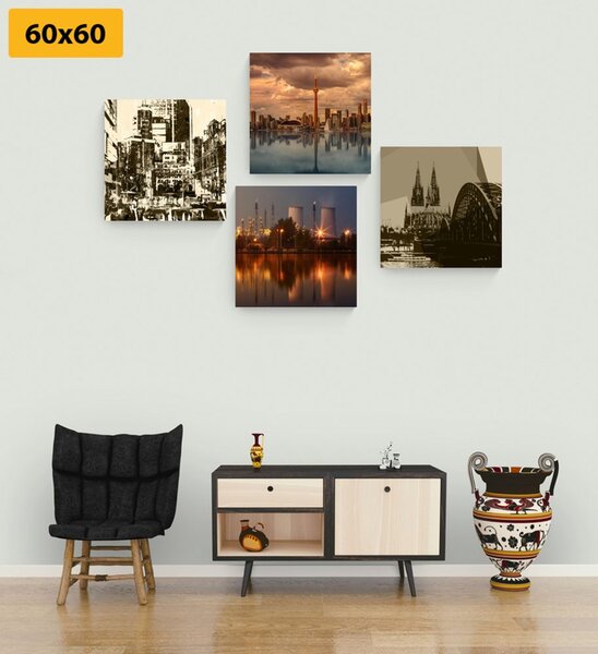 Set slika industrijski grad s apstrakcijom